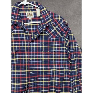 Ely Cattleman Pearl Snap Shirt Long Sleeve Blue/Red Plaid Western Wear 16.5 x 35